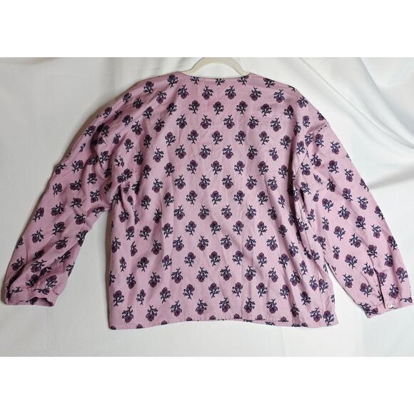 PureJill L Petite Organic Cotton Pink n blue floral Seashell Buttondown blouse - Picture 2 of 14